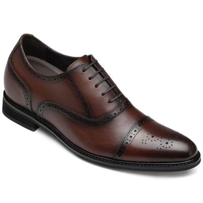 sapato masculino 8 cm mais alto - sapato social masculino salto alto - sapatos de couro marrom - 8CM mais alto