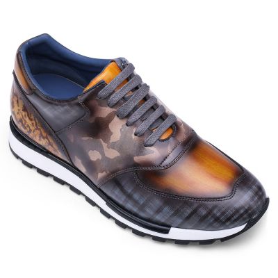 Sapatenis Masculino Com Salto Interno - Tenis Com Salto Embutido - Sapatilhas de couro patina multicoloridas 7CM