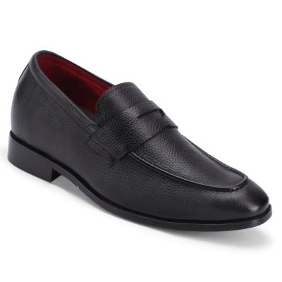 Sapato Alto Masculino - sapato salto interno ​- mocassim granulado - preto - 7CM mais alt