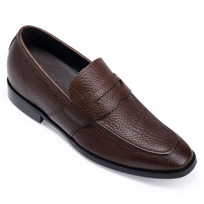  Sapato Masculino Com Salto - Sapato Alto Masculino - Sapatos de couro marrom - 7CM mais alto