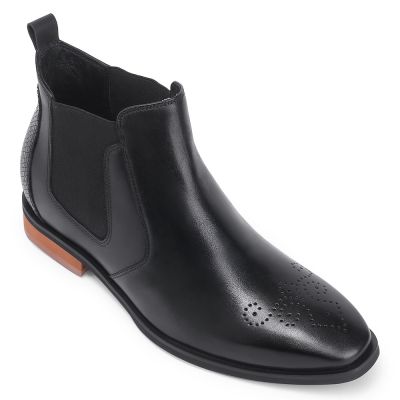  Sapato Masculino Com Salto - Botas de couro granulado com padrão de cobra - pretas - 7CM mais altas