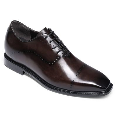 sapato masculino de salto alto - oxfords inteiros de couro pintados à mão - bordô - 6CM mais alto