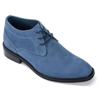 Sapato Alto Masculino - Sapato Masculino Com Salto Interno 7cm - botins de homem em pele azul feitos à mão