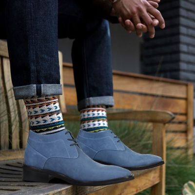 Sapato Alto Masculino - Sapato Masculino Com Salto Interno 7cm - botins de homem em pele azul feitos à mão