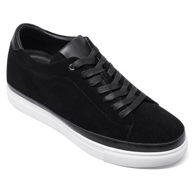 sapato masculino com salto - sapato masculino 6CM mais alto - sapatos de camurça preta