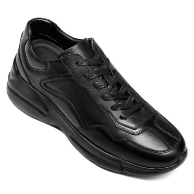 Sapato alto masculino - Tênis masculino de couro preto - Tênis masculino 8 cm mais alto