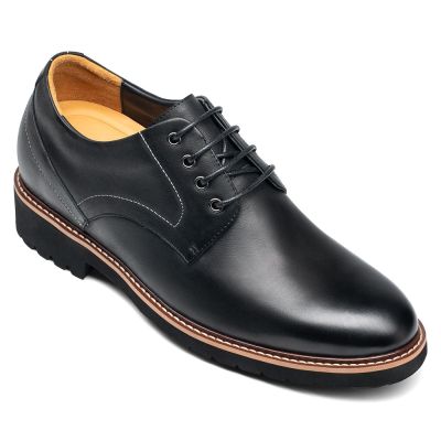 sapato social masculino com salto - salto masculino interno - sapatos derby de couro preto - 8CM mais alto