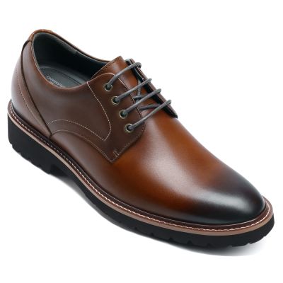 sapato masculino 8CM mais alto - sapato com salto masculino - vestido sapatos derby marrons - 8CM mais alto