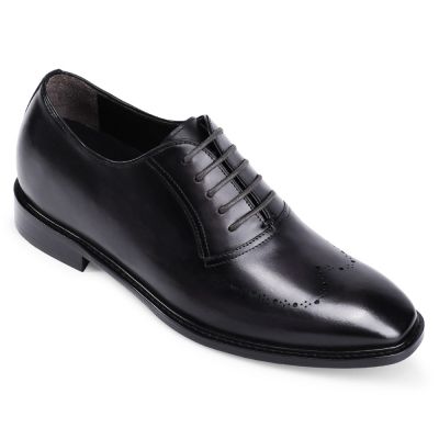 salto alto para homem - Sapato Alto Masculino - oxfords de couro pintados à mão - cinza escuro - 7CM mais alto