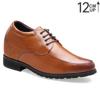 sapato social masculino com salto - salto interno masculino - Sapatos sociais de couro marrom - 12CM mais alto