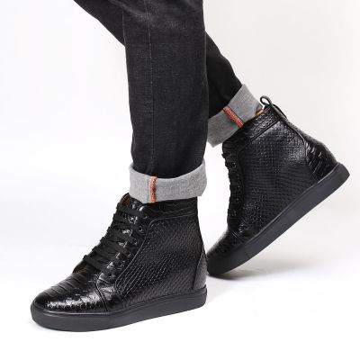 sapato masculino 8CM mais alto - salto alto para homem - Tênis de couro preto - 8CM mais alto