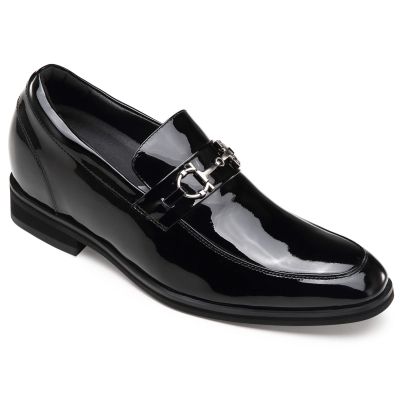 sapato masculino com salto interno - sapato alto masculino - sapatos de couro envernizado preto - 7CM mais alto