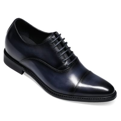 sapato masculino salto alto - couro masculino pintado à mão boné oxfords - azul - 7CM mais alto