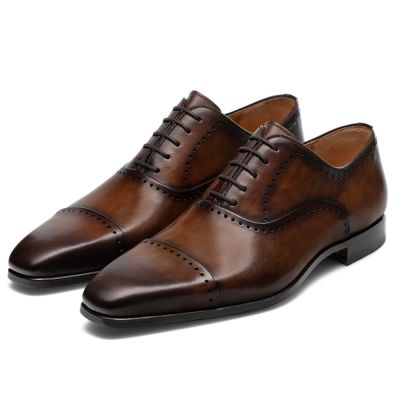 Altura de Chamaripa aumentando sapatos para homens marrom couro de bezerro Oxford elevador vestido sapatos 7 CM