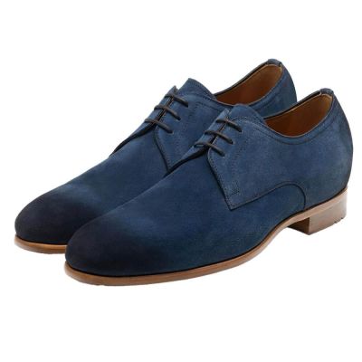 sapato social com salto - palmilha aumenta altura - sapatos derby personalizados derbys de camurça azul marinho 7cm