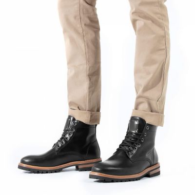 sapatos masculinos mais altos - botas masculinas forradas de pele - botas de couro preto de inverno quente para parecer mais alto 7 CM