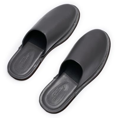 Chinelo de couro Nappa interior chinelo masculino luxuoso chinelos premium mula de viagem cinza