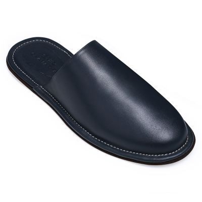 Chinelo de couro Nappa interior chinelo masculino luxuoso chinelos premium mula de viagem azul marinho