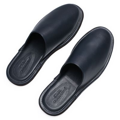 Chinelo de couro Nappa interior chinelo masculino luxuoso chinelos premium mula de viagem azul marinho