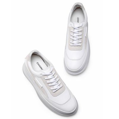 Chamaripa Zapatillas de cuña blancas para mujer - Zapatillas de cuña ocultas - Zapatillas de cuero 9 CM más alto