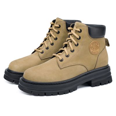 sapato com salto feminino - Palmilha Para Aumentar Altura Feminino - Botas exteriores Martin femininas verde-exército 7 CM