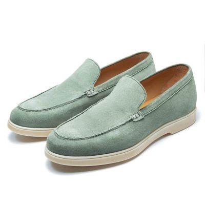 Sapato Masculino Salto Alto - Sapato Com Salto Interno - Mocassins De Camurça Verde Claro 5 CM