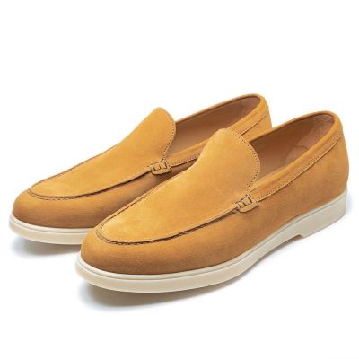 Sapatenis Masculino Com Salto - Sapato Com Salto Interno - Sapatos Mocassins De Couro De Camurça Marrom Claro 5 CM