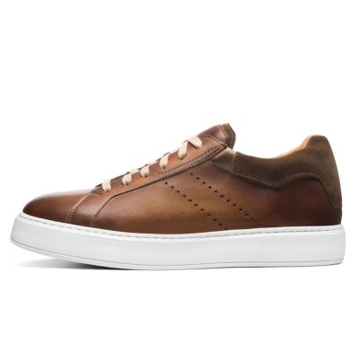 sapato social com salto masculino - salto masculino interno - tênis casual de couro bronzeado - 7CM mais alto