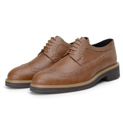 Vegan Height Increasing Brogue - Brown Vegan Men's Elevator Dress Shoes 7CM / 2.76 Inches