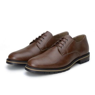 Vegan Derby Shoes For Men - Brown Vegan Elevator Formal Shoes 6 CM / 2.36 Inches