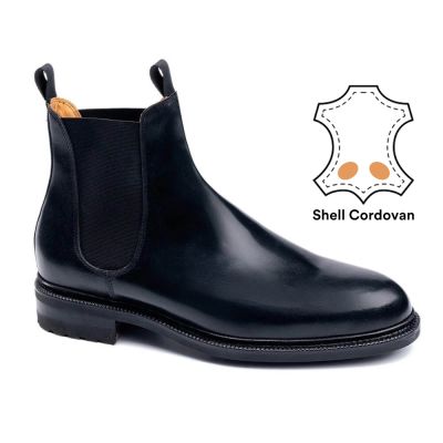 Sapato Alto Masculino - Sapato Masculino Com Salto Alto Embutido - Botas Chelsea Cordovan Shell pretas 7 CM