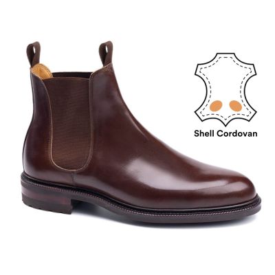 Sapatos Masculinos Com Salto - Sapato Masculino Com Salto Interno - Bota Chelsea Cordovan marrom Shell 7CM