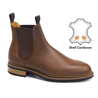 Sapato Masculino Salto Alto - Homens De Salto Alto - Bota Chelsea Cordovan Tobacco Shell 7 CM