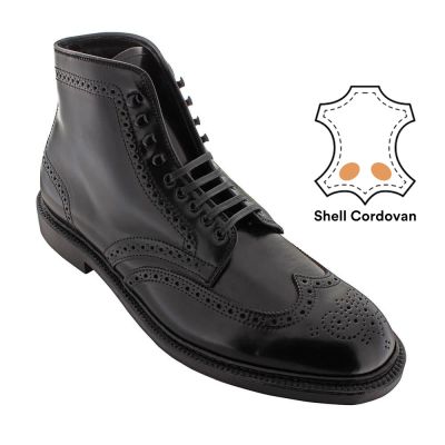 Sapatenis Com Salto - Salto Alto Para Homens - Botas Brogue Cordovan Black Shell 7 CM