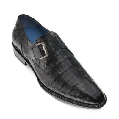 Sapato Com Salto Masculino - Sapato Crocodile Monk Strap preto para aumentar 6 CM