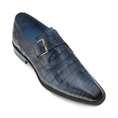 Sapato Masculino Com Salto - Sapato Monge Crocodilo Azul Strap para ficar mais alto 6 CM