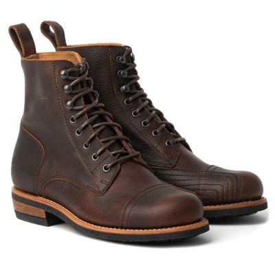 Sapato Masculino Salto Alto - Botas de motociclista masculinas marrons premium feitas à mão de 7cm