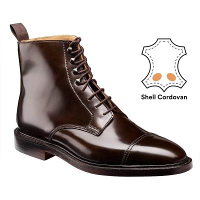 botas masculino com salto interno - botas derby shell cordovan marrom escuro com cano reto 7CM