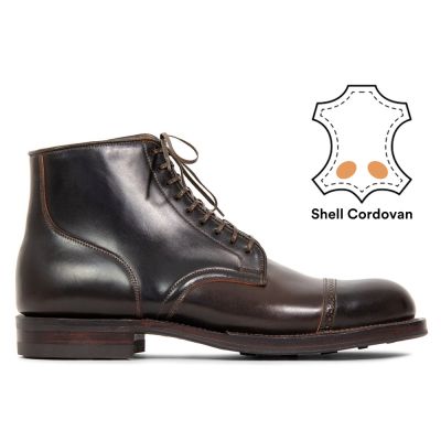 Sapato Masculino Salto Alto - Botas Shell Cordovan Brogue para Homem Castanho Escuro 7CM