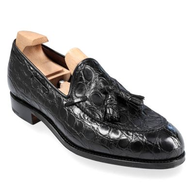 Sapato social cano alto - Mocassins feitos à mão com borla de crocodilo preto 6CM