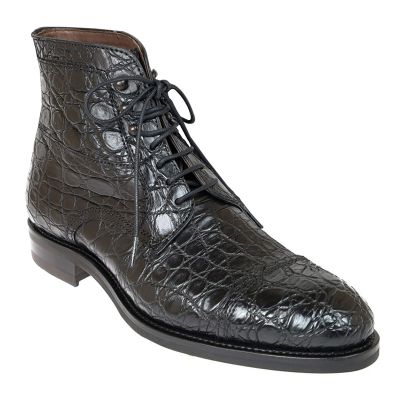 Sapato social cano alto masculino - Botins artesanais pretos crocodilo com biqueira 7CM