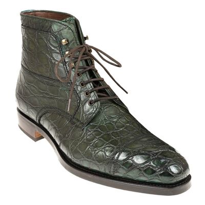 Sapato Social Masculino Com Salto - Botas de trabalho em pele de crocodilo verde 7CM