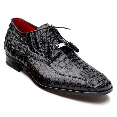 Sapato Social Com Salto Interno Masculino - Sapatos Derby de Crocodilo Exótico Preto Feitos à Mão 7CM