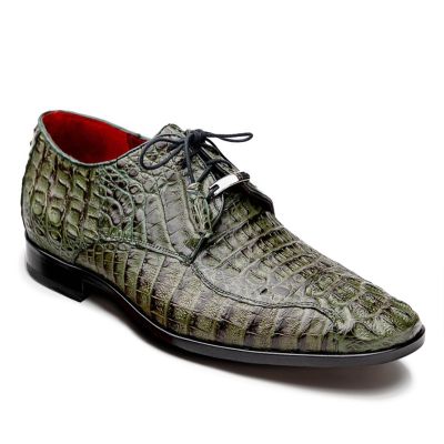 Sapato Social Com Salto Interno Masculino - Sapatos Derby de Crocodilo Exótico Verde 7CM