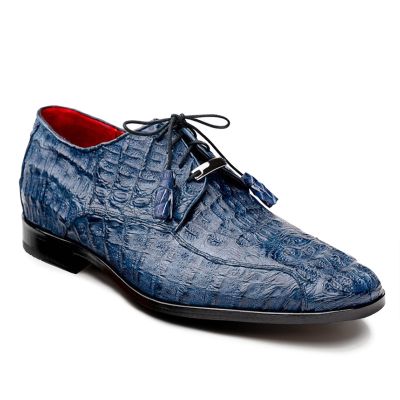 Sapato Social Com Salto Interno Masculino - Sapatos Derby De Crocodilo Exótico Marinho 7CM