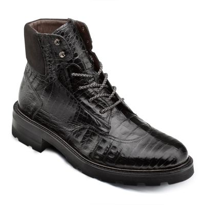 botas masculino com salto interno - botas robustas de couro de crocodilo exótico preto/camurça 7CM