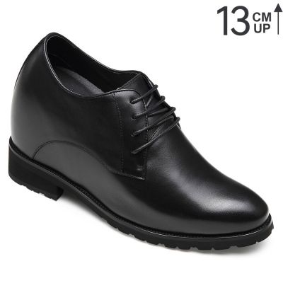 sapato social masculino com salto interno - sapato de salto para homem - Sapatilhas derby pretas - 13CM mais altas