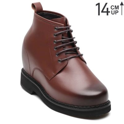 sapato masculino com salto interno - salto alto para homem - Sapatos de couro marrom escuro - 14CM mais alto