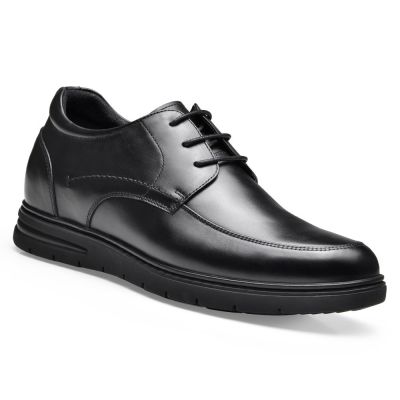 sapato masculino com salto interno 7CM - sapato masculino salto - sapatos de renda casual de couro preto - 7CM mais alto