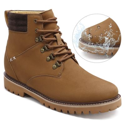 tenis que aumenta altura - sapato alto masculino - botas de caminhada de couro nobuck marrom resistente à água - 8CM mais altas